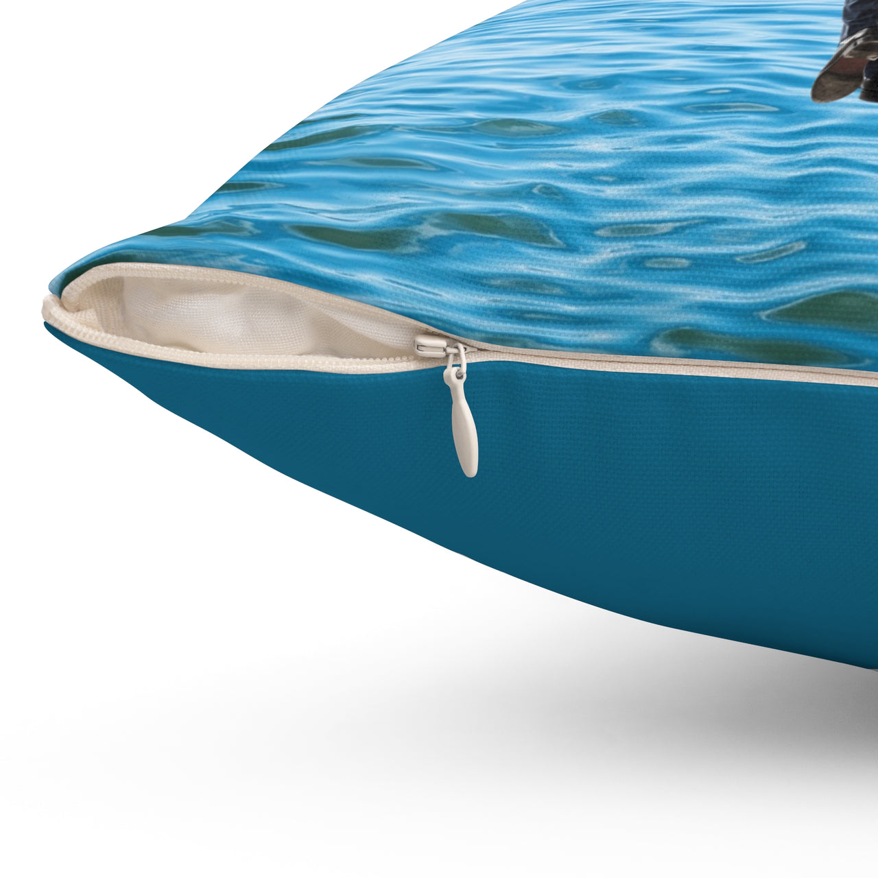 Reversible Throw Pillow, Walk on Water Man - Sea Blue Back