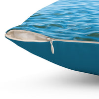 Reversible Throw Pillow, Walk on Water Woman - Sea Blue Back