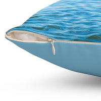 Reversible Throw Pillow, Walk on Water Woman - Light Sea Blue Back
