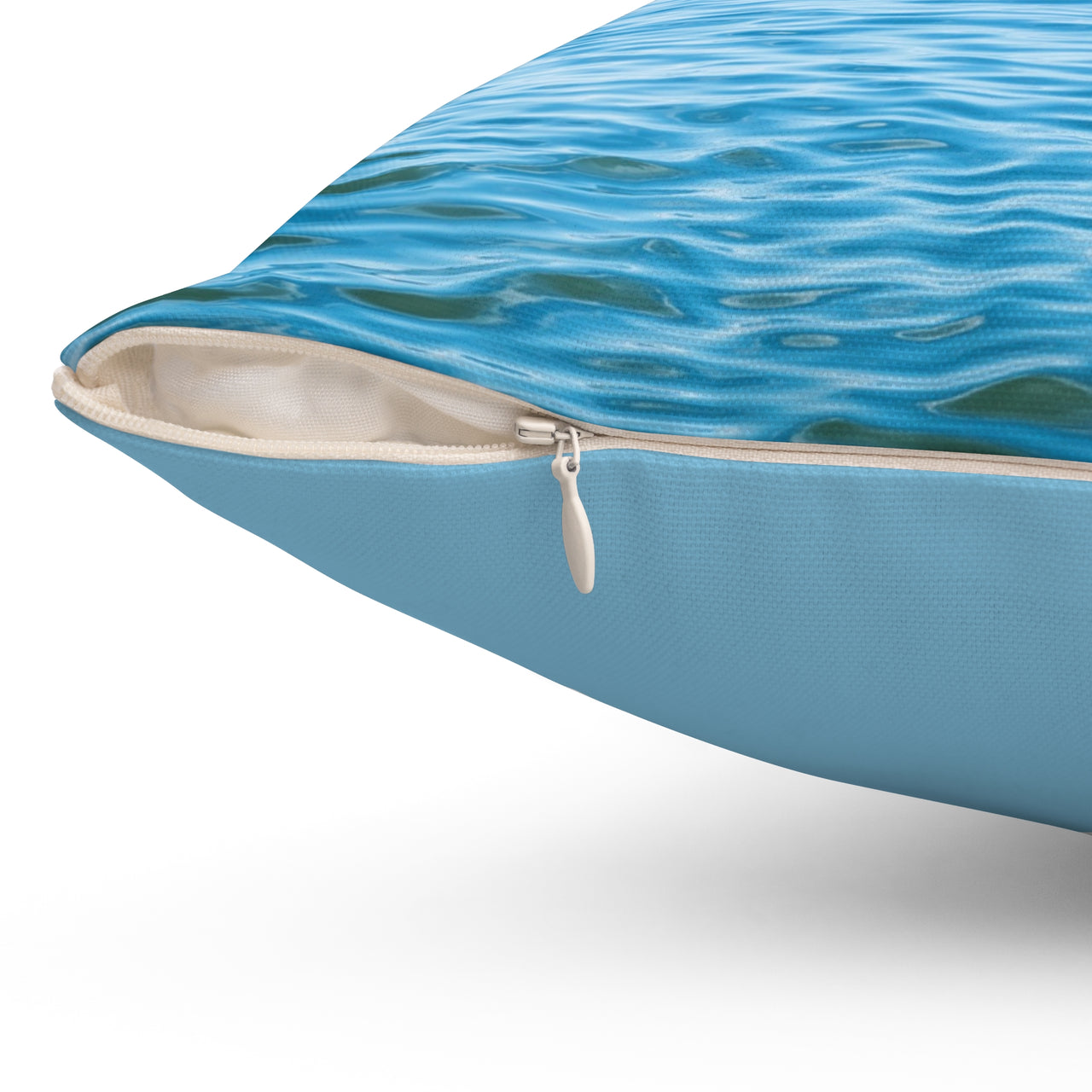Reversible Throw Pillow, Walk on Water Woman - Light Sea Blue Back