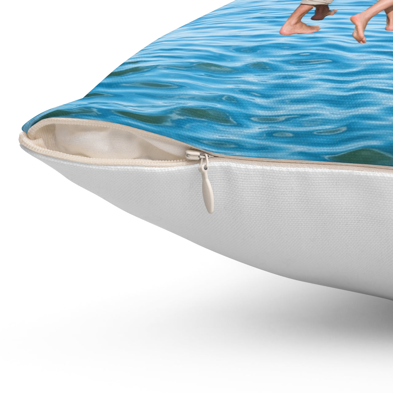Reversible Throw Pillow, Walk on Water Family - White Back