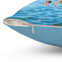 Reversible Throw Pillow, Walk on Water Family - Light Sea Blue Back