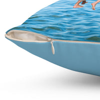 Reversible Throw Pillow, Walk on Water Family - Light Sea Blue Back