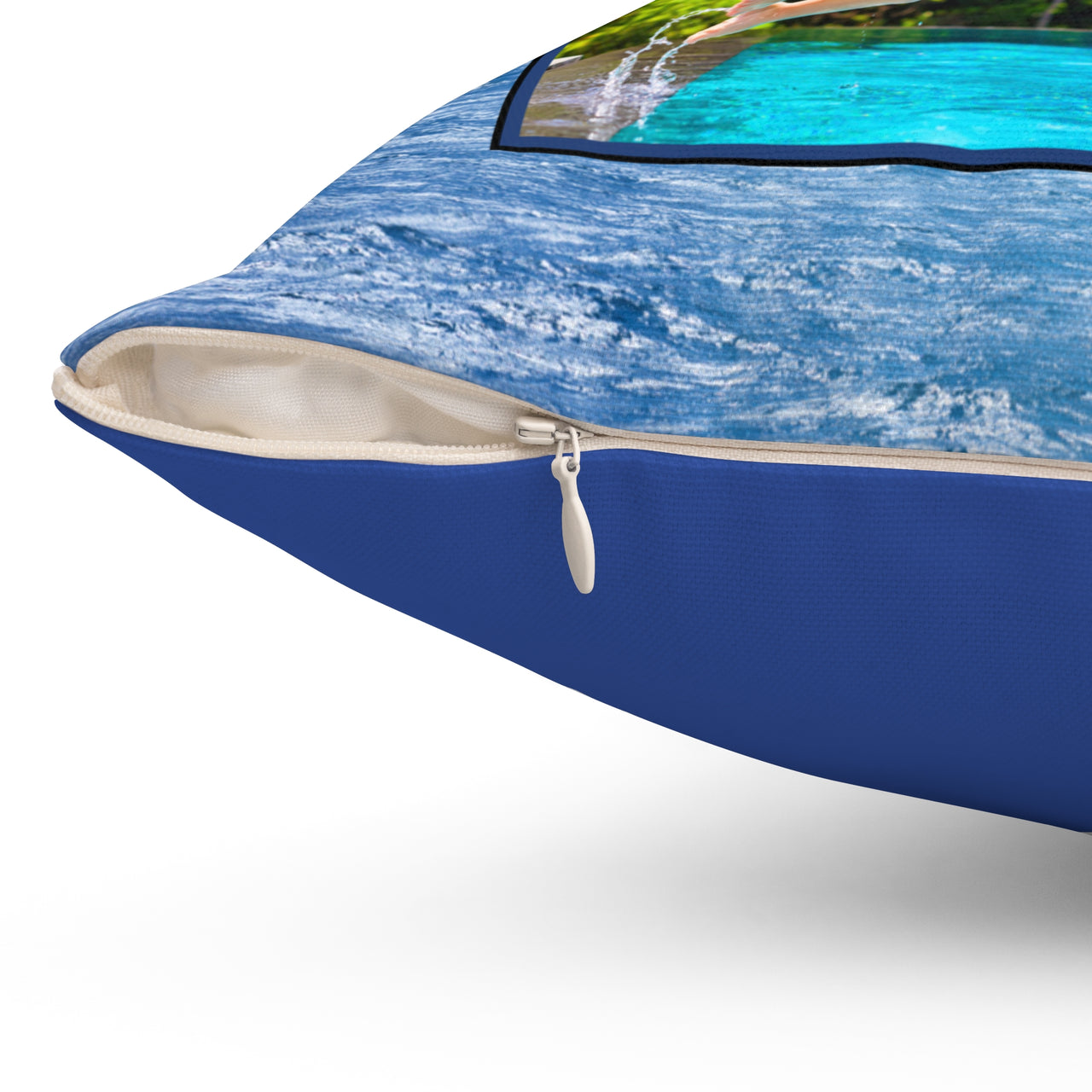 Reversible Throw Pillow, Leap of Faith - Dark Blue Back