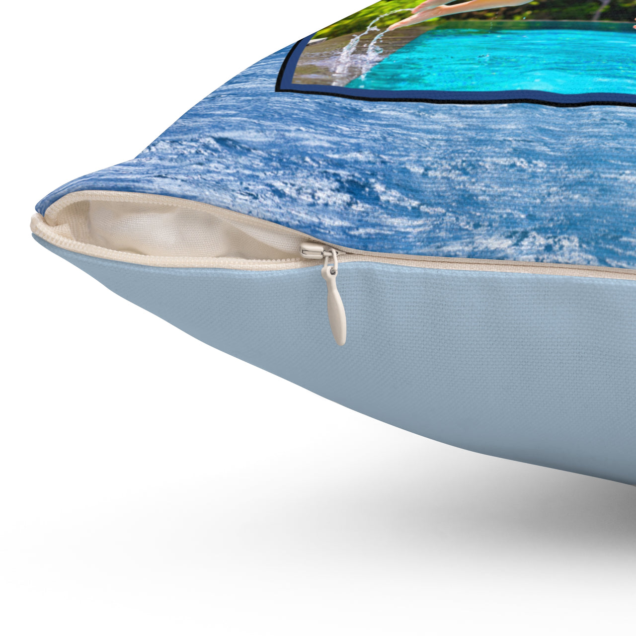 Reversible Throw Pillow, Leap of Faith - Light Blue Back