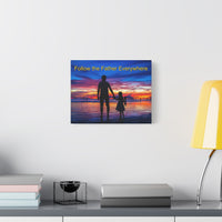Canvas wall art with “Follow the Father” design, child walking with father with the message 
