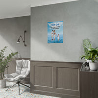 Inspirational poster with “Impossible Family” design, a family walking on water with the message 